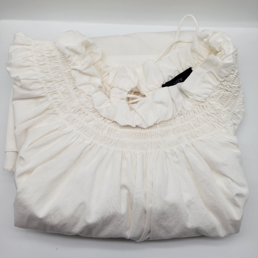 J.Crew Women's White Cotton Poplin Smock-neck Blouse Medium Puff Sleeve - Picture 11 of 11